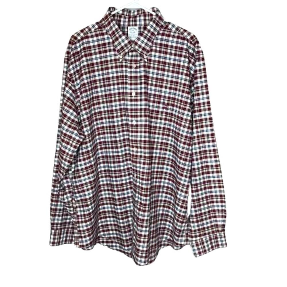 Brooks Brothers Red Plaid Collared Oxford Shirt, XXL